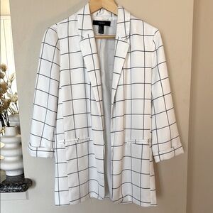Women's White Checkered Grid Oversized Blazer J07